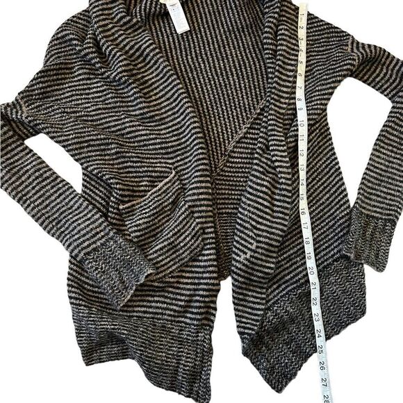 Wool Blend Tan & Black Striped Slouchy Loose Fit Open Cardigan Sweater S - Picture 6 of 8